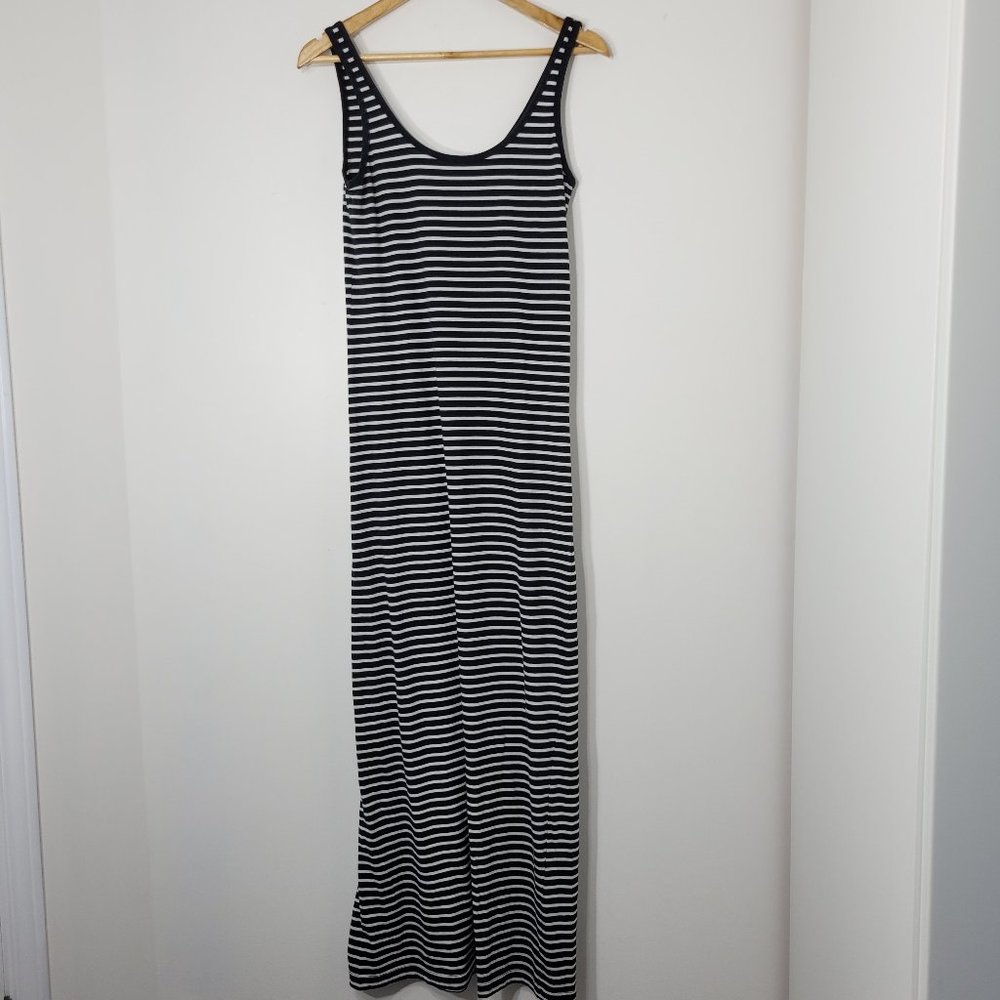 Vero Moda | Black Striped Scoop Neck Maxi Dress Sleeveless Casual Cotton Blend M